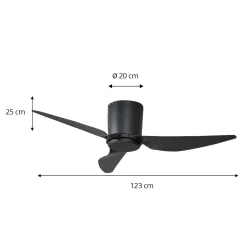 Lindby kattotuuletin Aulo, musta, DC, hiljainen, Ø 123 cm