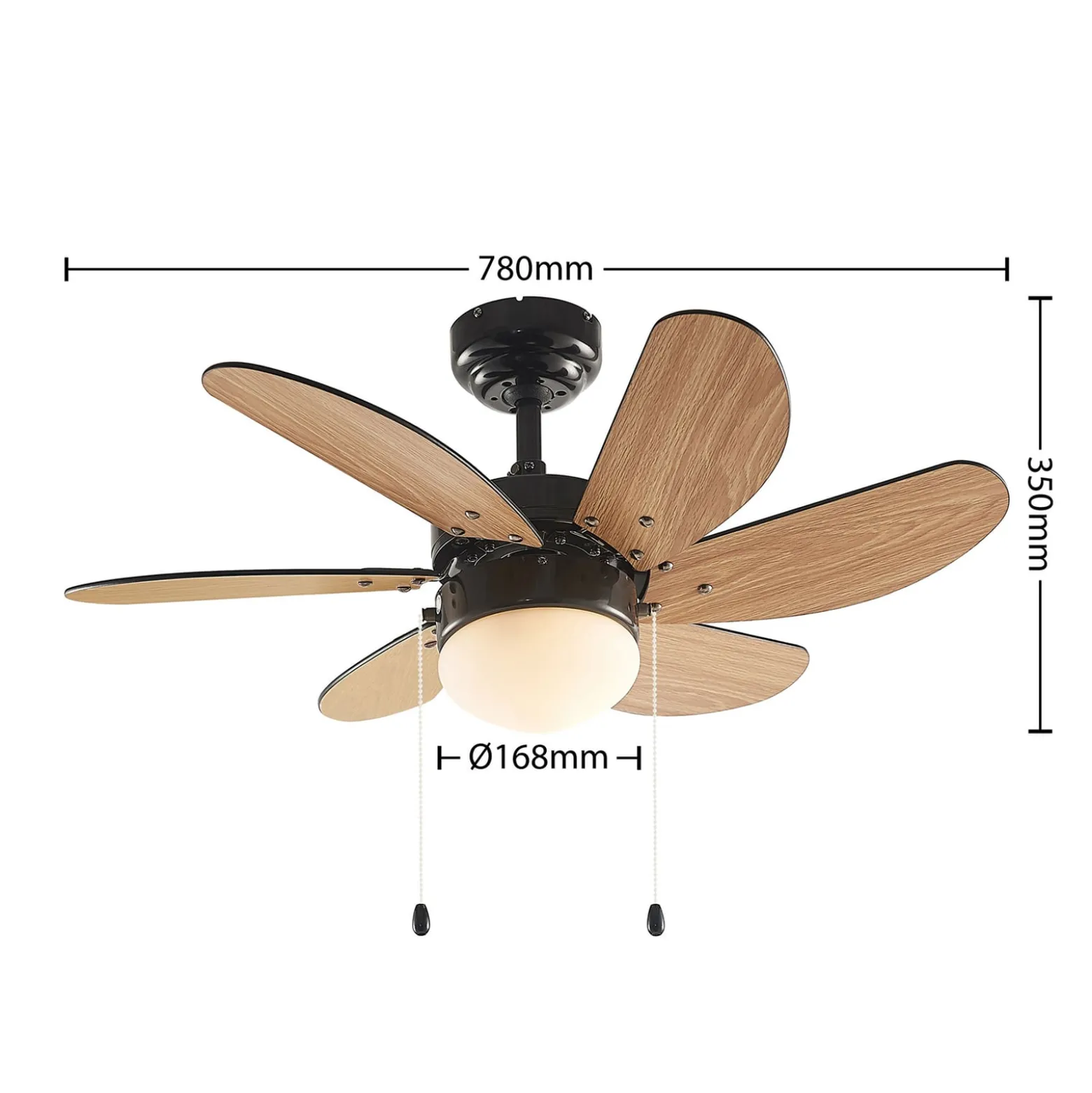 Lindby kattotuuletin Minja, musta, hiljainen, 78 cm, E14