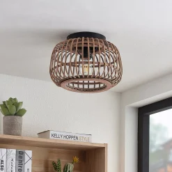 Lindby kattovalaisin Bominio, Ø 33 cm, rottinkia, puuta, E27