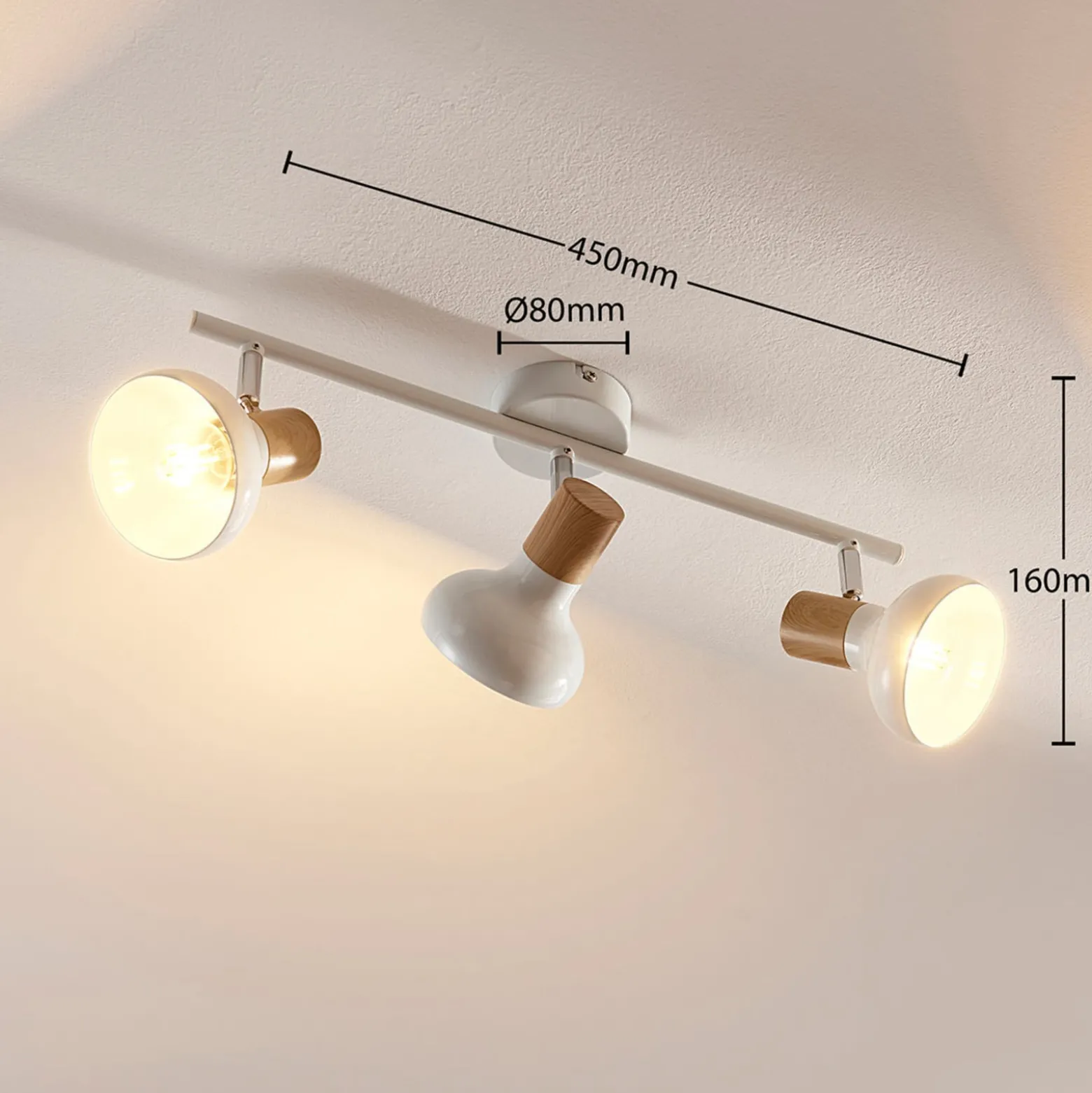 Lindby kattovalaisin Fridolin, 50cm, 3-valoinen, valkoinen, metallia