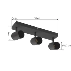 Lindby kattovalaisin Jorell, 35 cm, musta, 3-valoinen, metallia