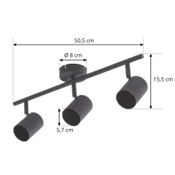 Lindby kattovalaisin Jorell, musta, 51 cm, 3-valo, GU10