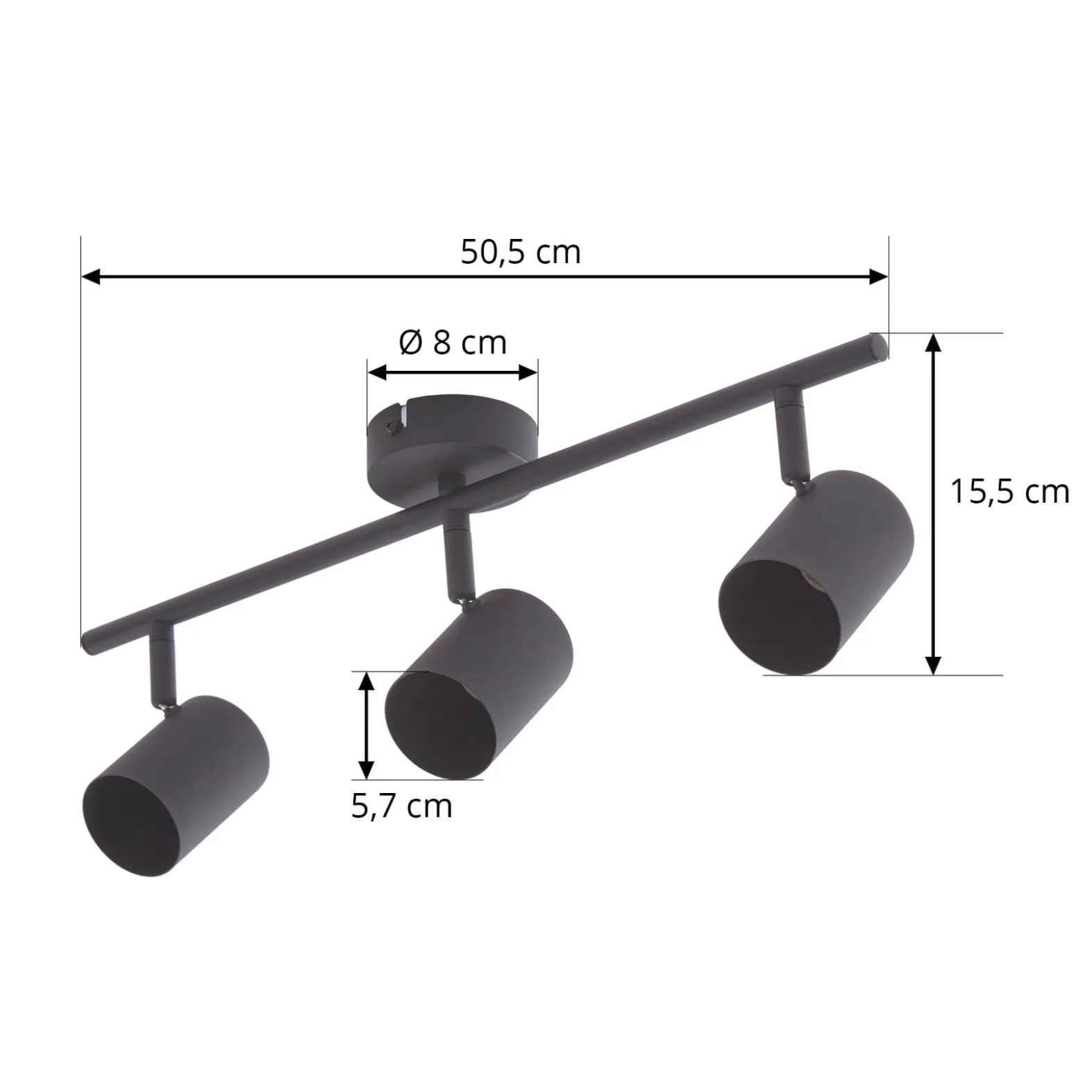 Lindby kattovalaisin Jorell, musta, 51 cm, 3-valo, GU10