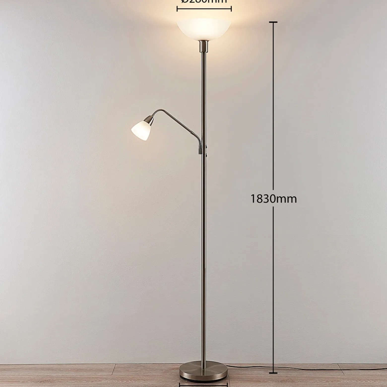 Lindby kattovalaisin Jost, 180 cm, nikkelin värinen, lukuvalot, lukuvalo