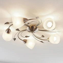 Lindby kattovalaisin Yannie, 5-valo, 60cm, nikkeli/valkoinen, lasi
