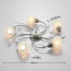 Lindby kattovalaisin Yannie, 5-valo, 60cm, nikkeli/valkoinen, lasi