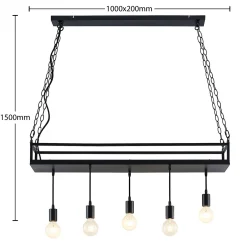 Lindby Kirista-riippuvalo, 5-lamppuinen, musta, 100 cm, E27