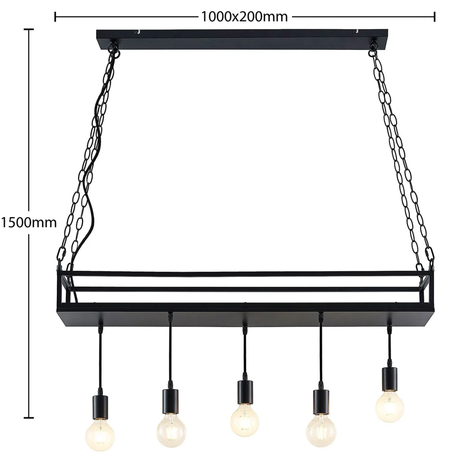 Lindby Kirista-riippuvalo, 5-lamppuinen, musta, 100 cm, E27