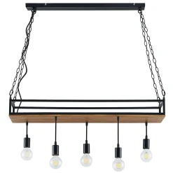 Lindby Kirista-riippuvalo, 5-lamppuinen, musta/puu, 100 cm, E27
