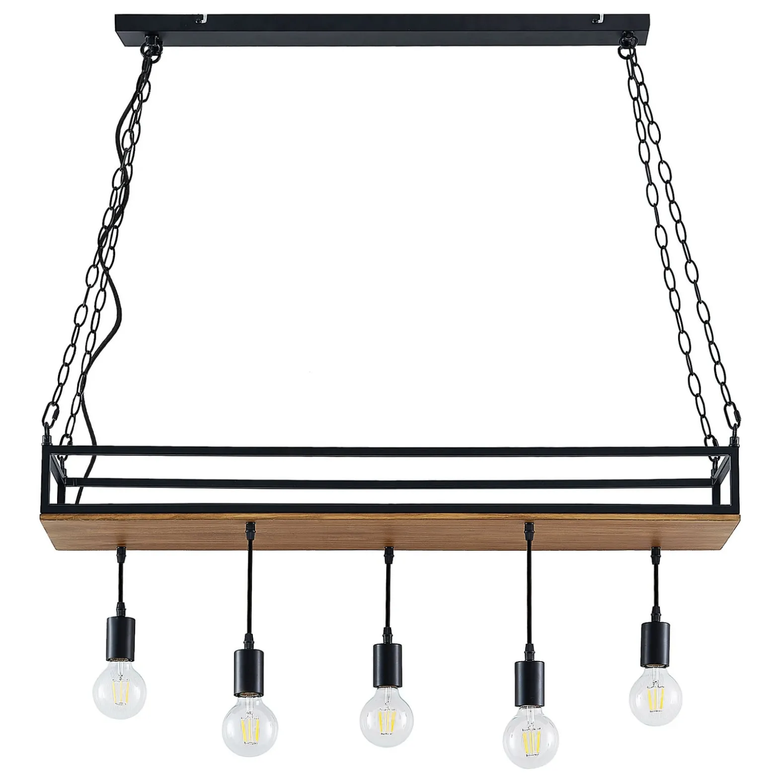 Lindby Kirista-riippuvalo, 5-lamppuinen, musta/puu, 100 cm, E27