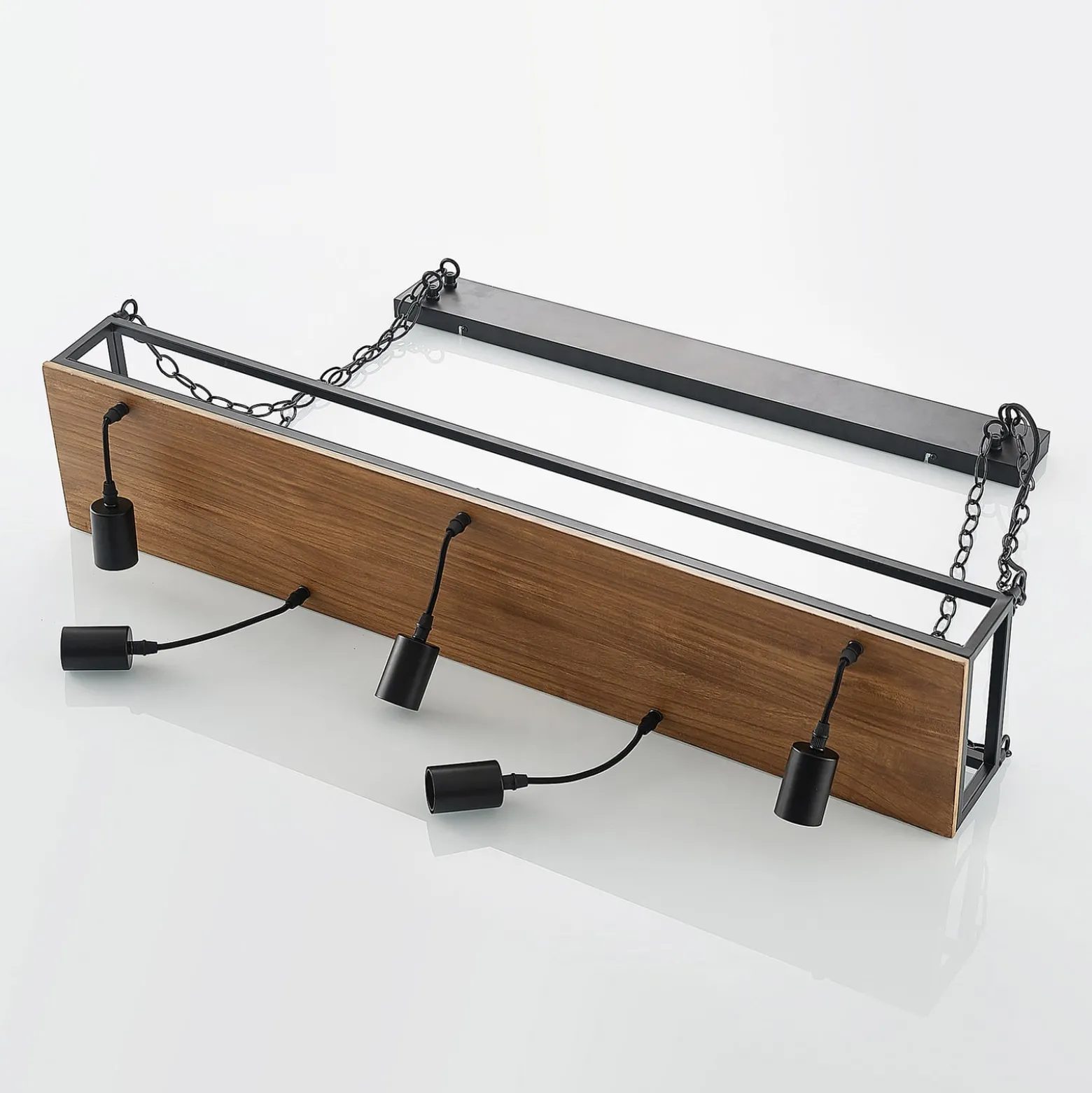Lindby Kirista-riippuvalo, 5-lamppuinen, musta/puu, 100 cm, E27