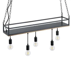 Lindby Kirista-riippuvalo, 5-lamppuinen, musta/puu, 100 cm, E27