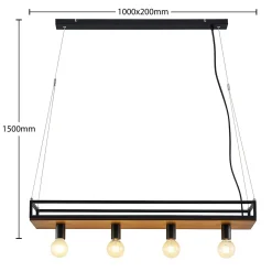 Lindby Kirista-riippuvalo, 4-lamppuinen, musta/puu, 100 cm, E27