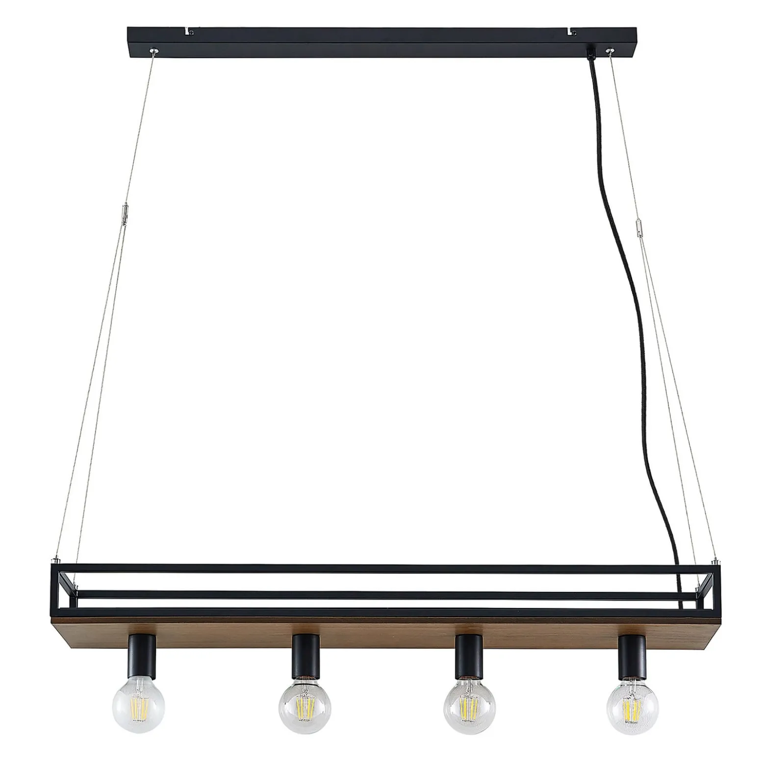 Lindby Kirista-riippuvalo, 4-lamppuinen, musta/puu, 100 cm, E27
