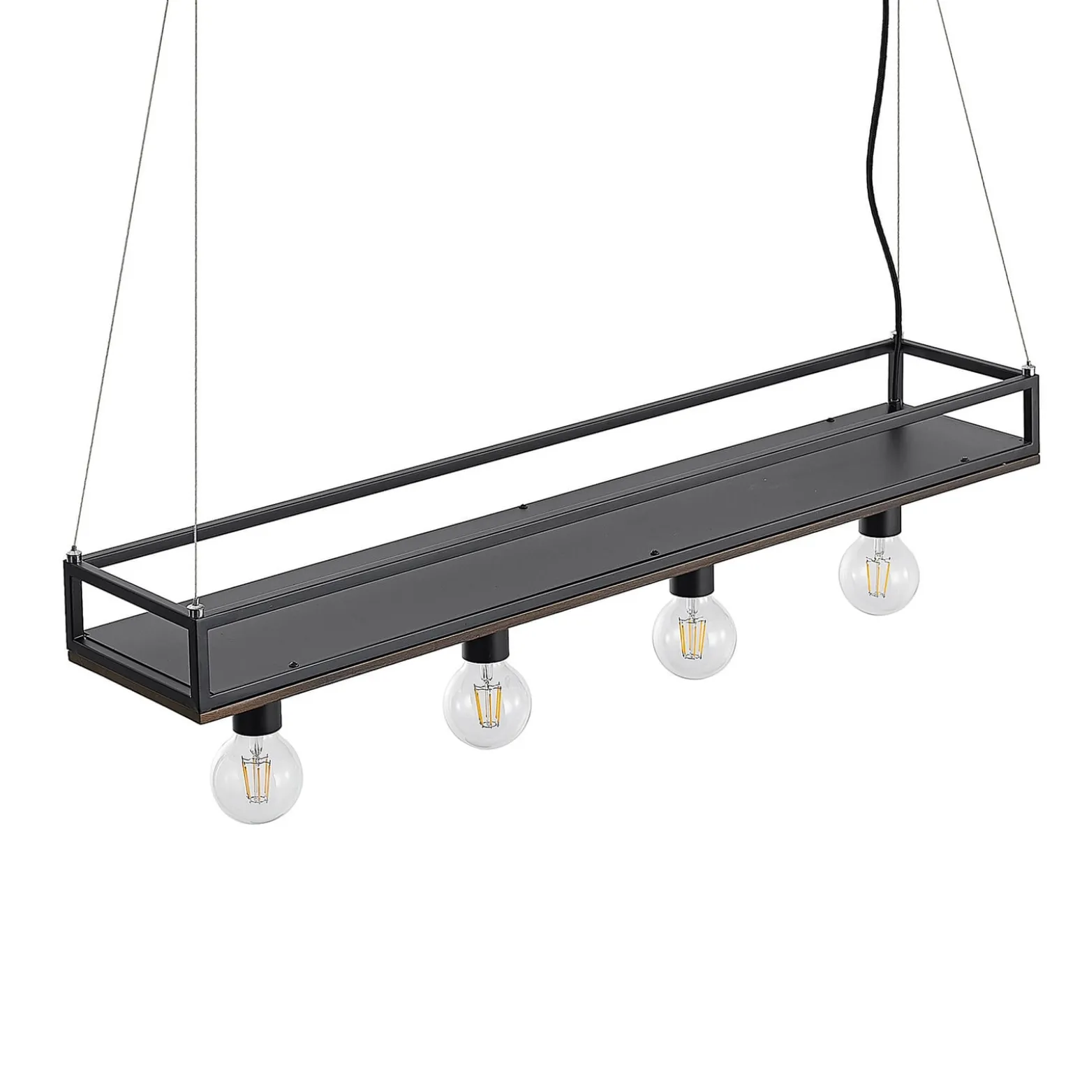Lindby Kirista-riippuvalo, 4-lamppuinen, musta/puu, 100 cm, E27