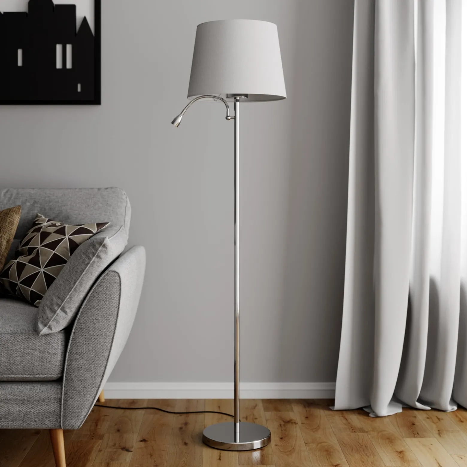 Lindby lattiavalaisin Benjiro, valkoinen, tekstiili, lukuvalo, 150 cm