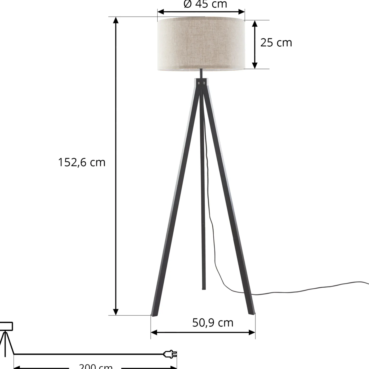 Lindby lattiavalaisin Herry, musta, puu, kolmijalka, 153 cm