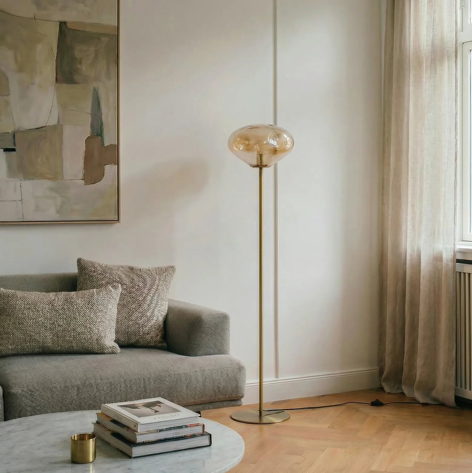 Lindby lattiavalaisin Lelia, keltainen, lasi, metalli, 150 cm