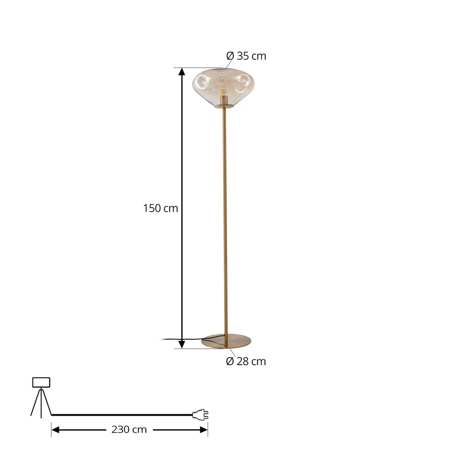 Lindby lattiavalaisin Lelia, keltainen, lasi, metalli, 150 cm