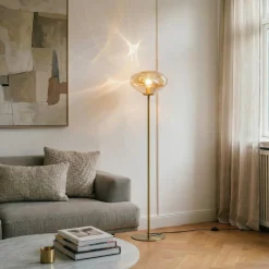 Lindby lattiavalaisin Lelia, keltainen, lasi, metalli, 150 cm