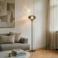 Lindby lattiavalaisin Lelia, savuharmaa, lasi, metalli, 150 cm