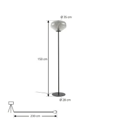 Lindby lattiavalaisin Lelia, savuharmaa, lasi, metalli, 150 cm