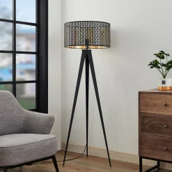 Lindby lattiavalaisin Thoralf, jalusta, musta, tekstiili, Ø50cm
