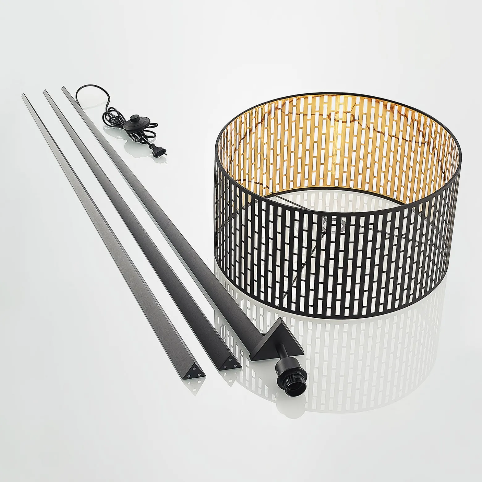 Lindby lattiavalaisin Thoralf, jalusta, musta, tekstiili, Ø50cm