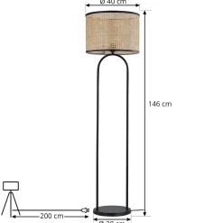 Lindby lattiavalaisin Yaelle, 146 cm korkea, rottinki, musta, E27