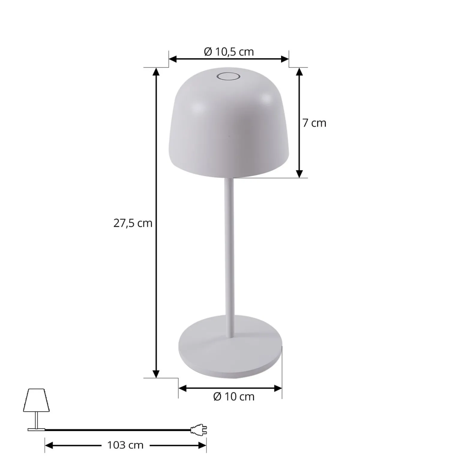 Lindby LED-akkukäyttöinen pöytävalaisin Arietty, valkoinen, himmennettävä, IP65