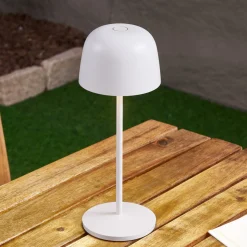 Lindby LED-akkukäyttöinen pöytävalaisin Arietty, valkoinen, himmennettävä, IP65