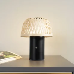 Lindby LED-akkukäyttöinen pöytävalaisin Nifelia, bambu, CCT, himmennettävä