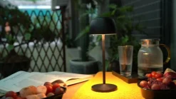 Lindby LED-akku-pöytävalaisin Arietty, musta, himmennettävä, IP65