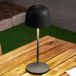 Lindby LED-akku-pöytävalaisin Arietty, musta, himmennettävä, IP65