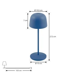 Lindby LED-akku-pöytävalaisin Arietty, sininen, himmennettävä, IP65