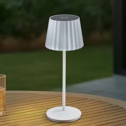 Lindby LED-akku pöytävalaisin Esali, valkoinen, uurteet, 29 cm