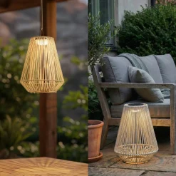 Lindby LED-aurinkokäyttöinen riippuvalaisin Austas, beige, Ø 32 cm, USB, IP54