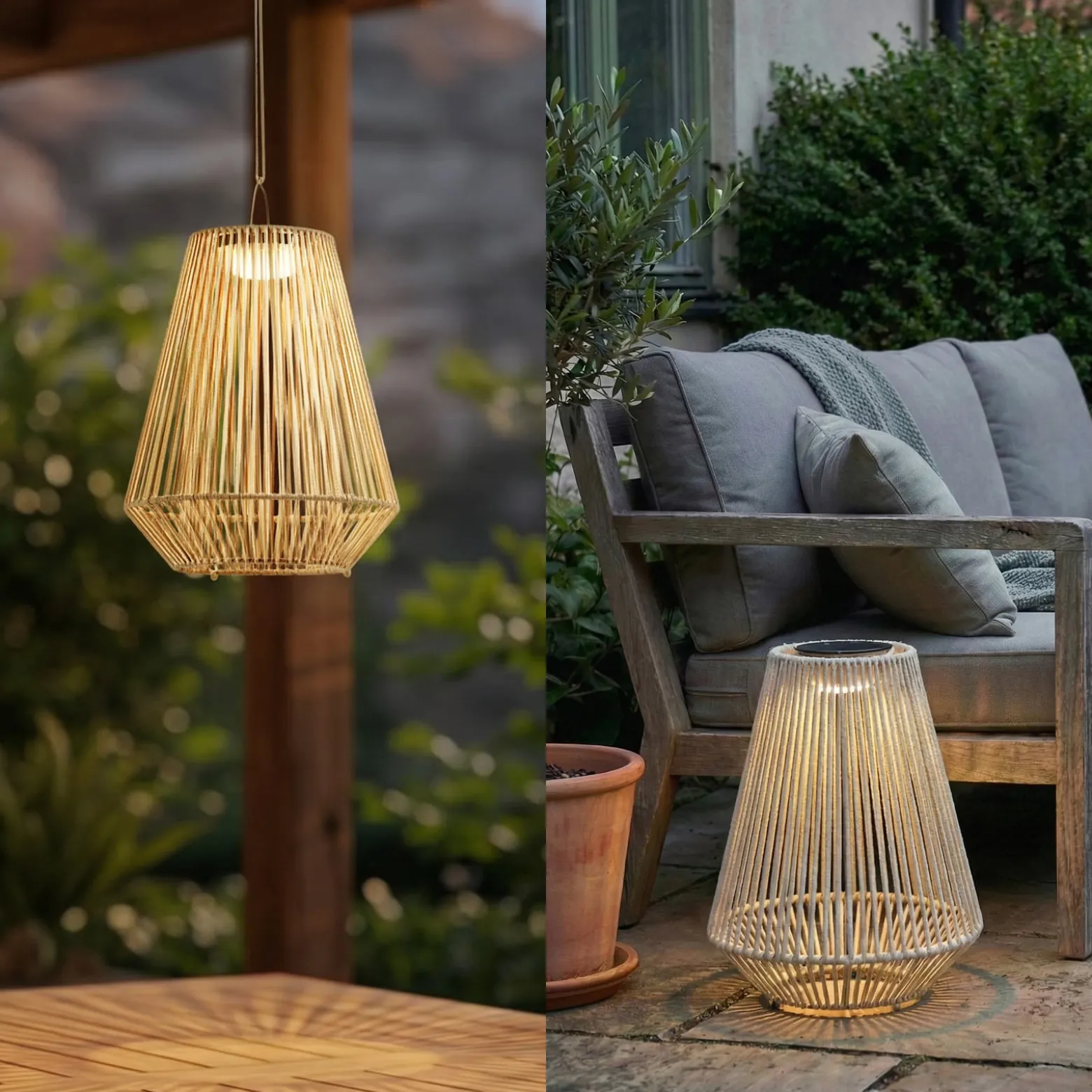 Lindby LED-aurinkokäyttöinen riippuvalaisin Austas, beige, Ø 32 cm, USB, IP54