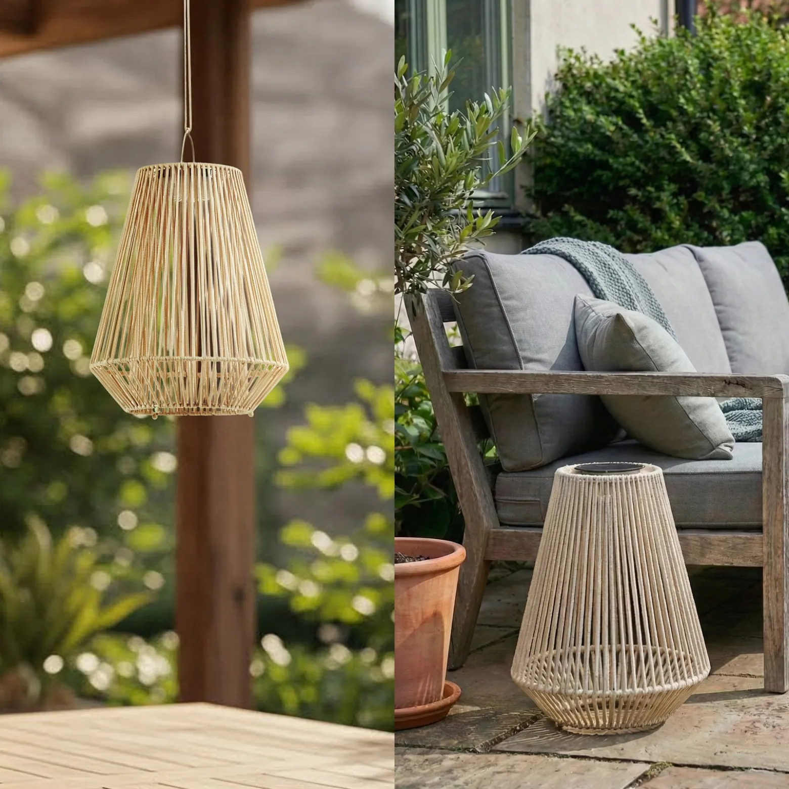 Lindby LED-aurinkokäyttöinen riippuvalaisin Austas, beige, Ø 32 cm, USB, IP54