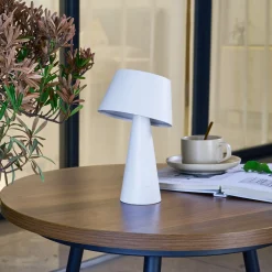 Lindby LED-aurinkopöytälamppu Lirinor, valkoinen, muovi, Ø 13 cm