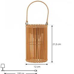 Lindby LED-aurinkopöytävalaisin Amaria, bambu, Ø 12 cm
