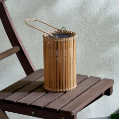 Lindby LED-aurinkopöytävalaisin Amaria, bambu, Ø 12 cm