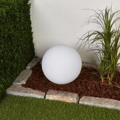 Lindby LED-aurinkovalaisin Lago, Ø 30 cm, maapallo, maapiikki, valkoinen