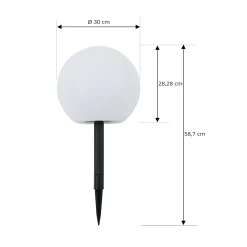 Lindby LED-aurinkovalaisin Lago, Ø 30 cm, maapallo, maapiikki, valkoinen