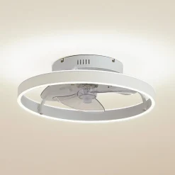 Lindby LED-kattotuuletin Momitu, valkoinen, alumiini, Ø 50 cm