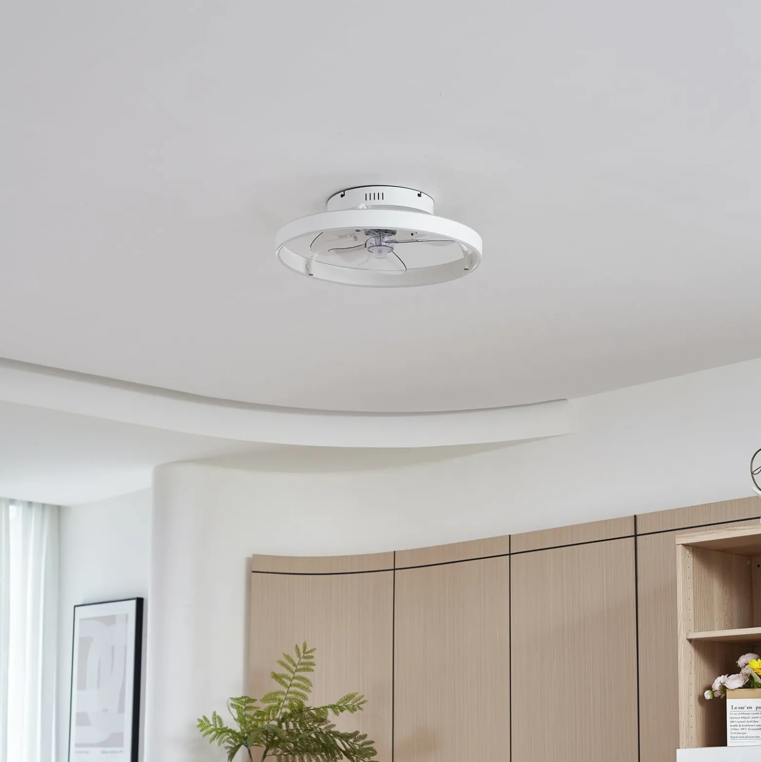Lindby LED-kattotuuletin Momitu, valkoinen, alumiini, Ø 50 cm