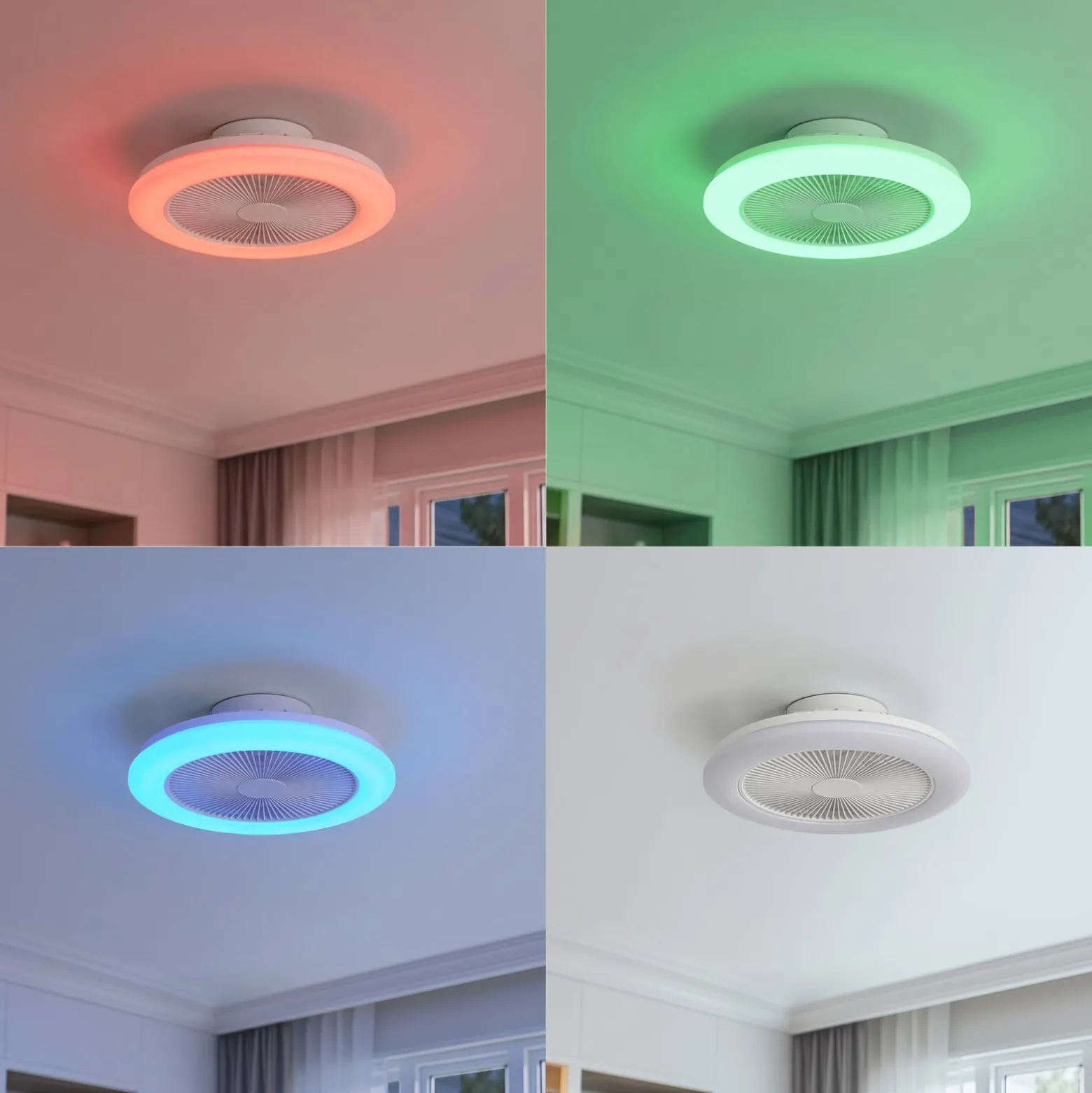 Lindby LED-kattotuuletin Vedin, valkoinen, DC, Ø 45 cm, RGBW