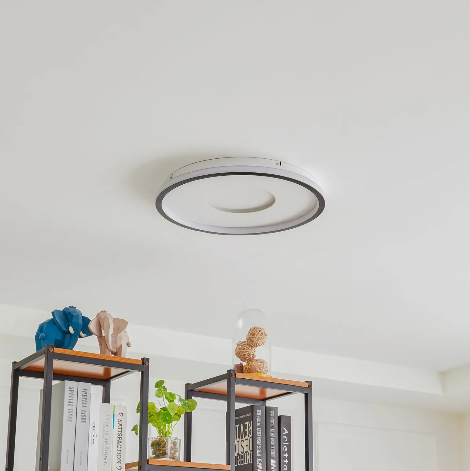 Lindby LED-kattovalaisin Edenia, musta/valkoinen, CCT, Ø 51 cm