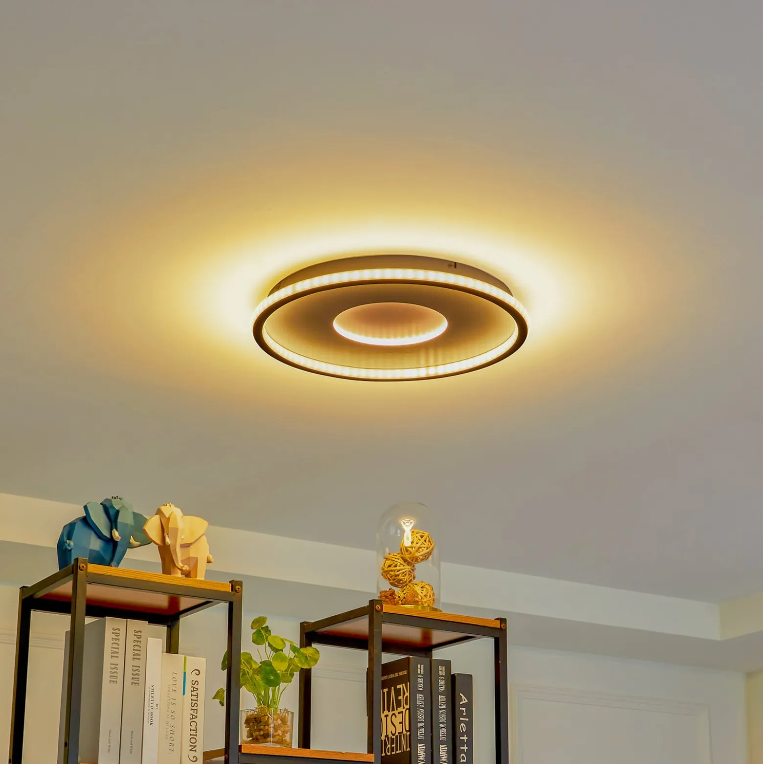 Lindby LED-kattovalaisin Edenia, musta/valkoinen, CCT, Ø 51 cm