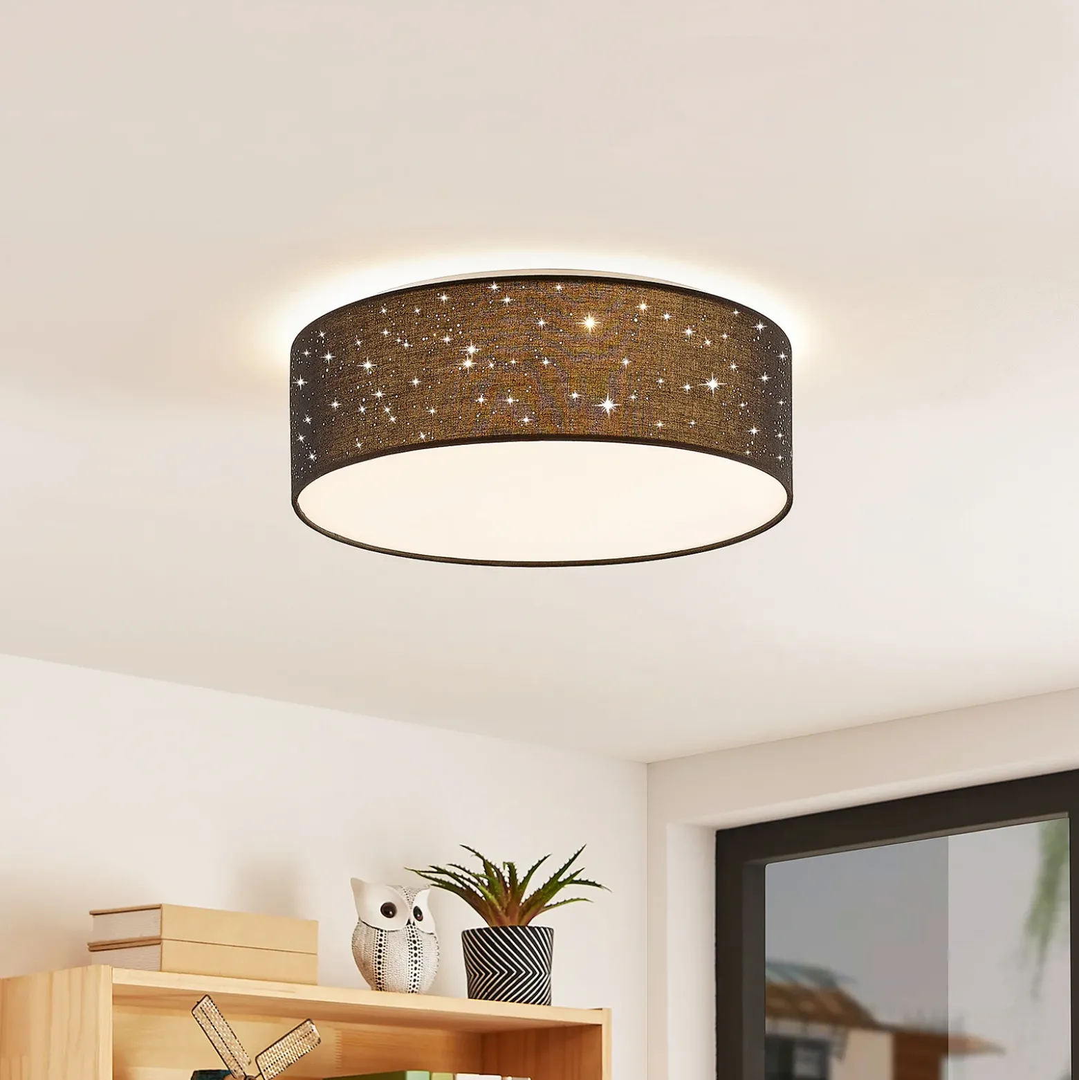 Lindby LED-kattovalaisin Ellamina, 40 cm, musta, tekstiili
